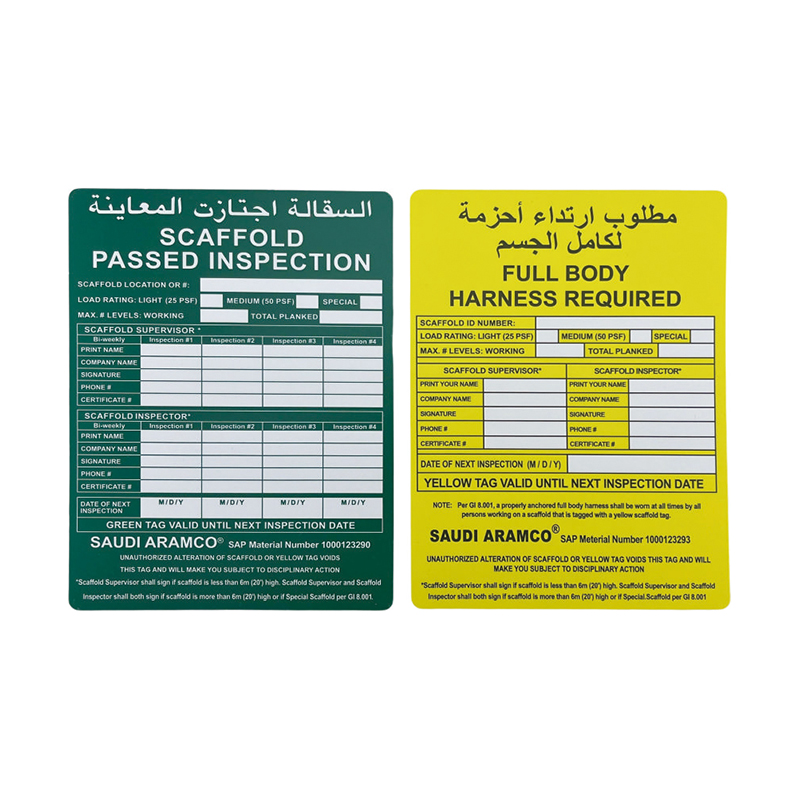 OP023 Biztonságos állványcímkék, matt felületű kültéri, tartós